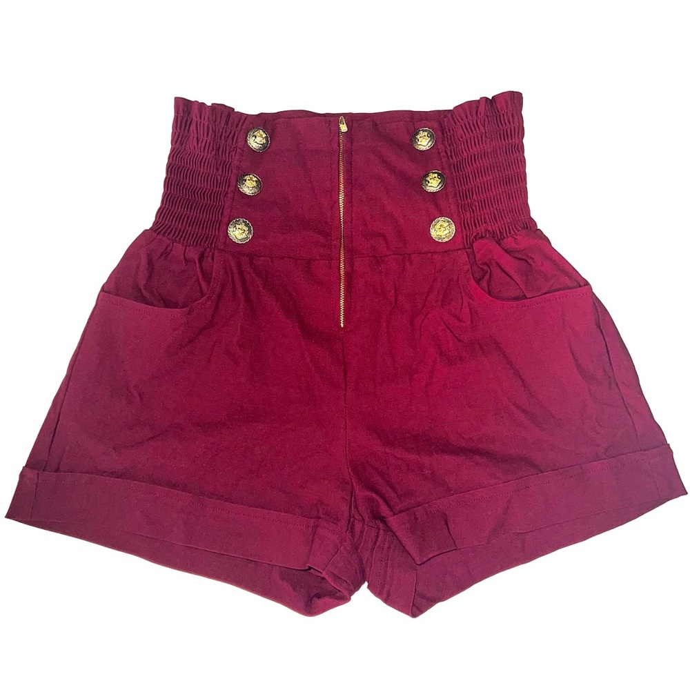 High-Waisted Retro Burgundy Shorts